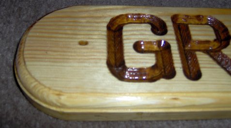 Close up of the wooden nameplates letters